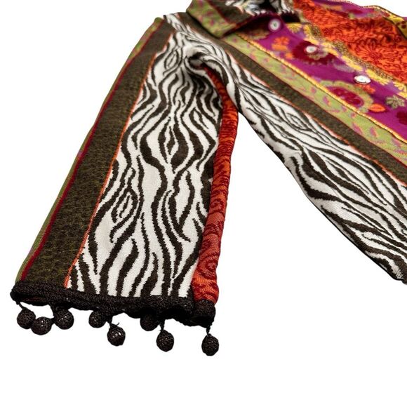 Azuleros NWT French Boho Jacquard Knit Jacket M Mix Print Flora Zebra Statement - Picture 14 of 16